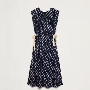 Banana Republic Navy Printed Cotton Poplin Midi Dress Size M with pockets NWT
